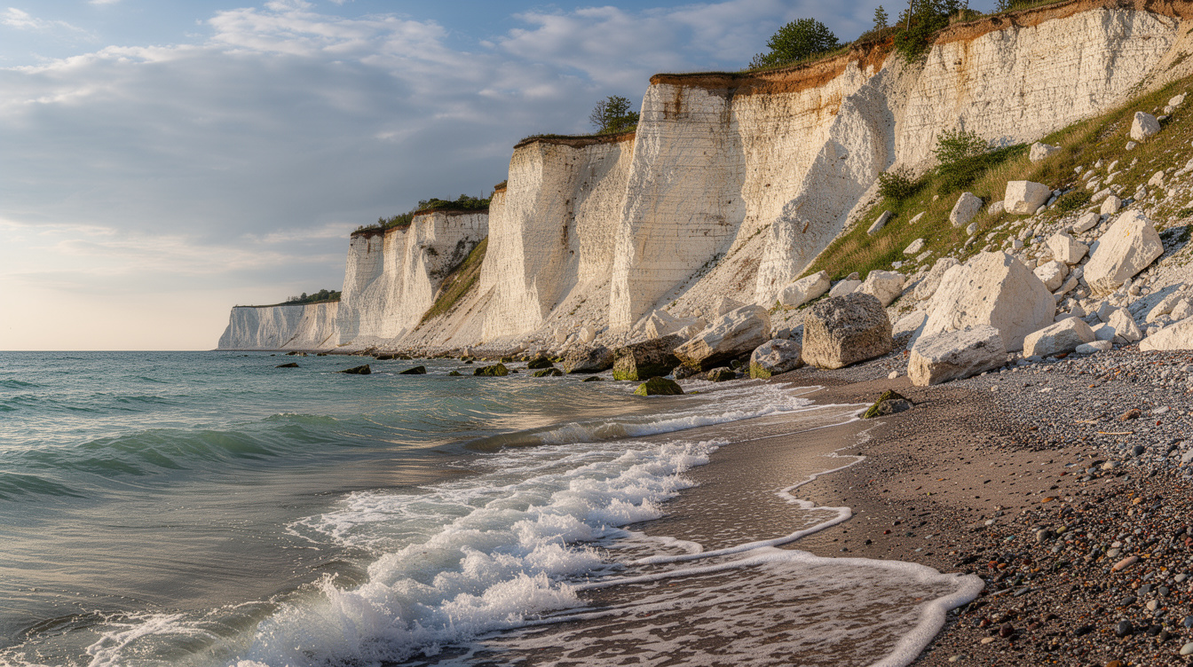 Chalk cliffs and coastline of Zealand, Denmark